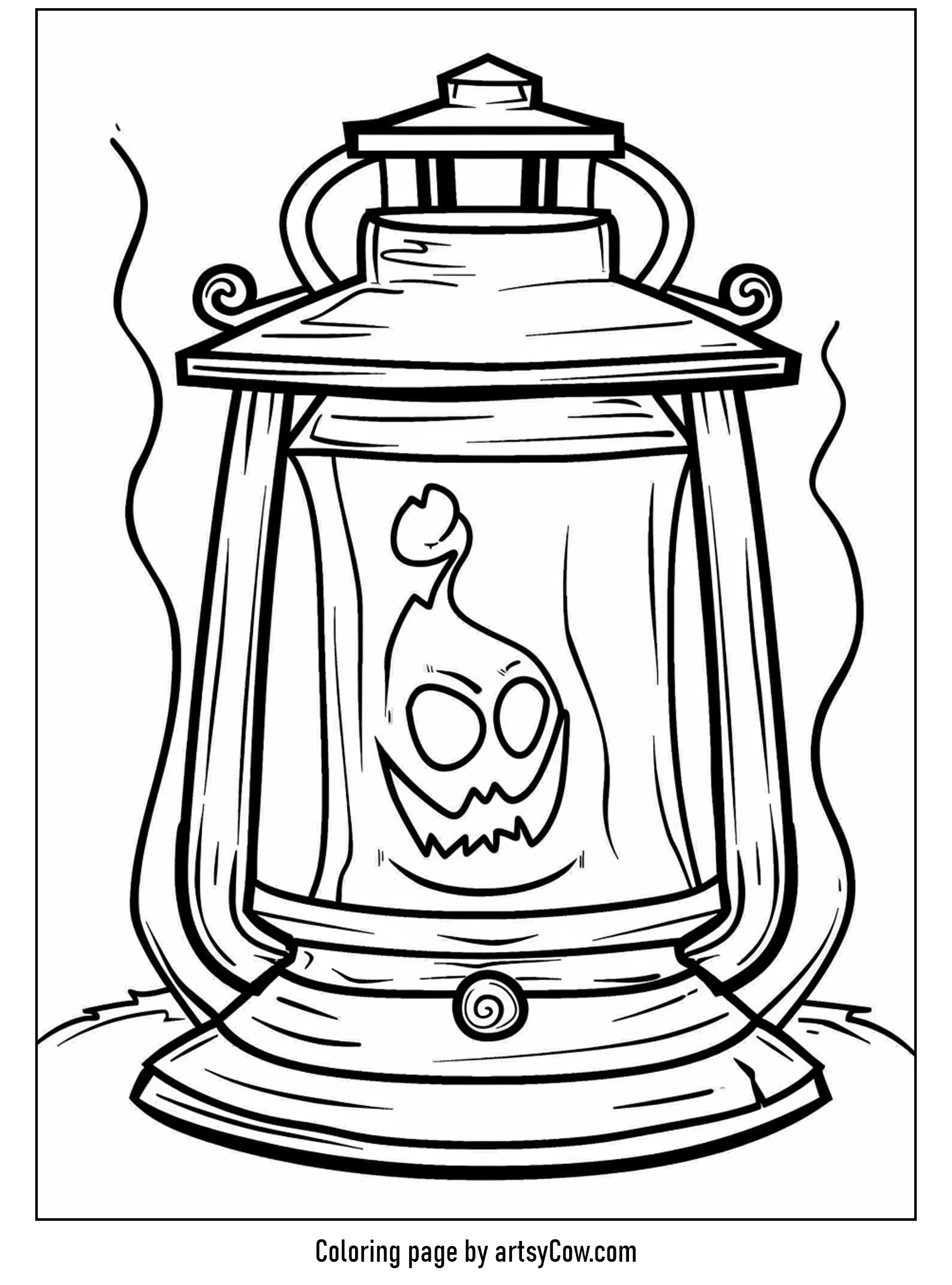 scary halloween coloring pages featuring a ghostly image inside a classic lantern.